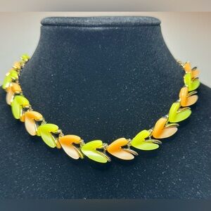 Vintage 1950’s Claudette Orange and Green Thermoset Necklace